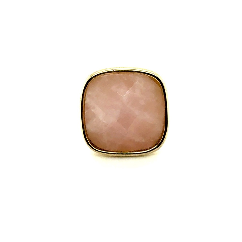 Rose Quartz Gold Tone Cushion Cut Faceted Statement Cocktail Ring Size 6.5